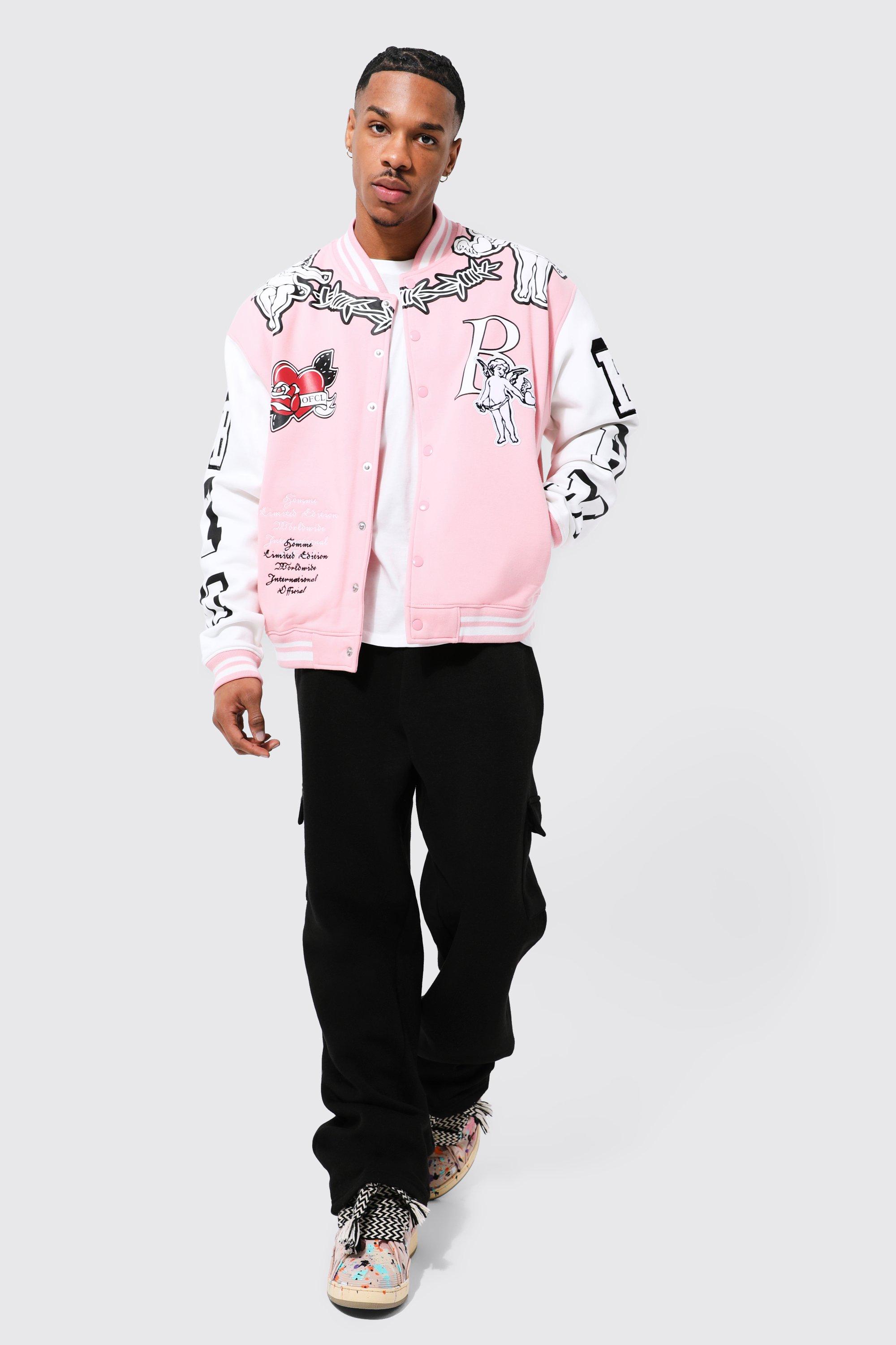 Mens pink shop varsity jacket